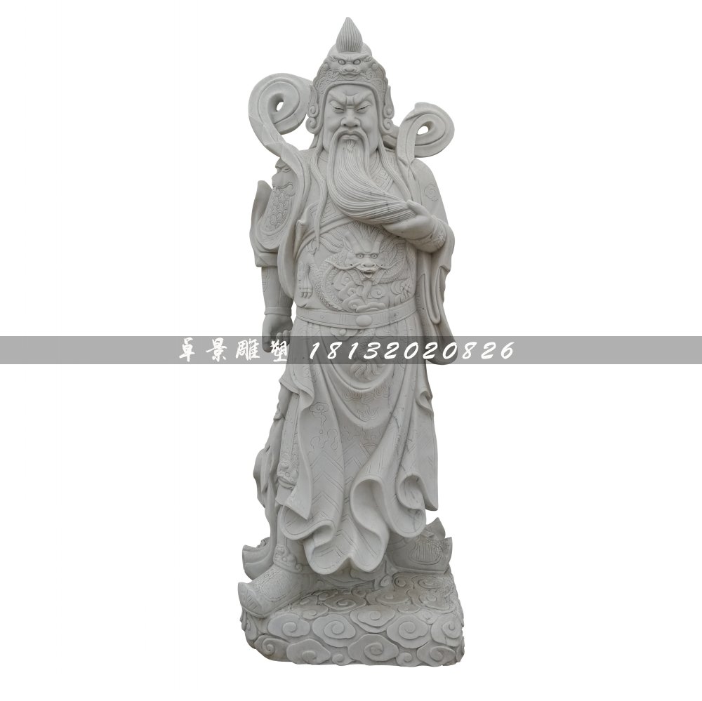 關(guān)公石雕，大理石捋胡子關(guān)公 (2)