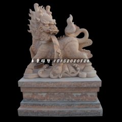 晚霞紅麒麟石雕,回頭麒麟石雕