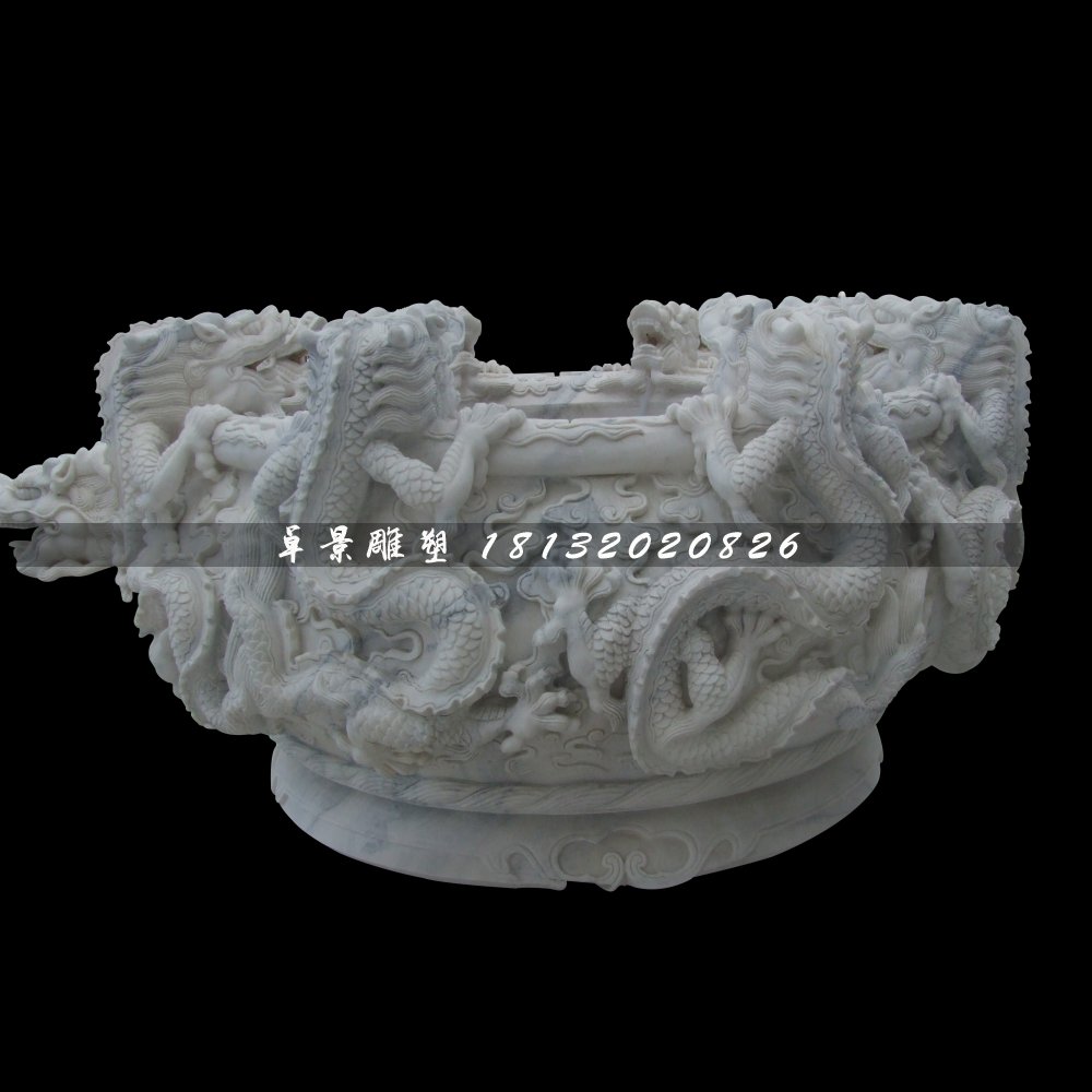 龍浮雕水缸,仿古石水缸 (1)