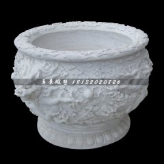 龍浮雕水缸,漢白玉水缸