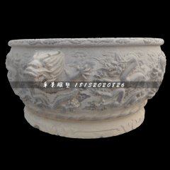 龍浮雕水缸,青石水缸