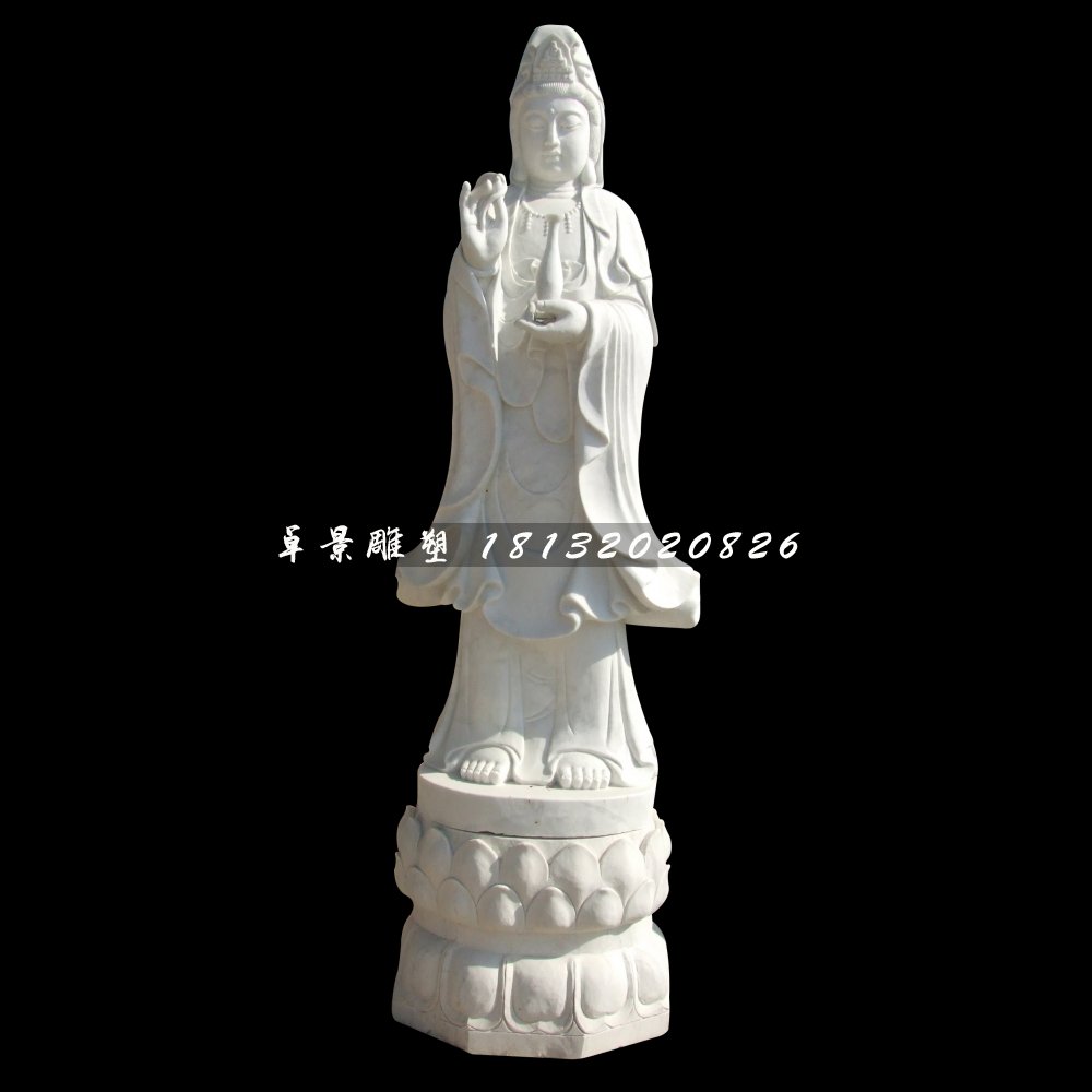 觀音菩薩石雕,漢白玉立式觀音
