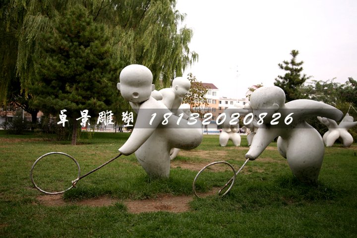 推鐵圈石雕,公園小品石雕 (2)
