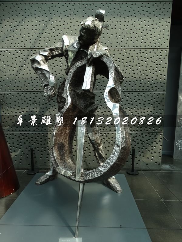 拉大提琴雕塑,不銹鋼景觀雕塑