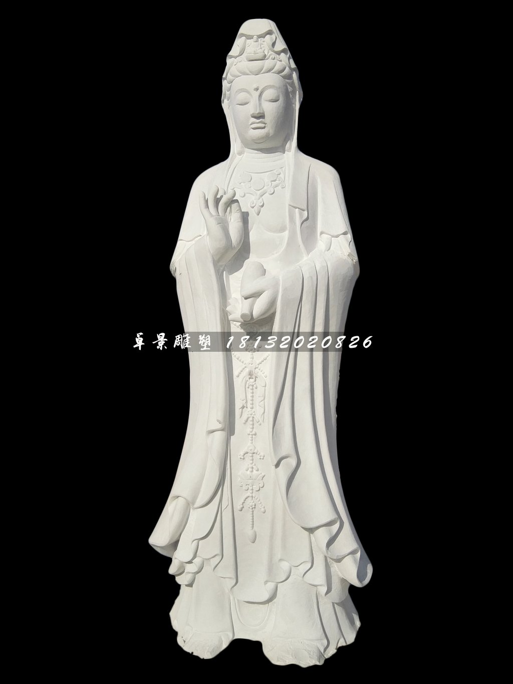 漢白玉觀世音雕塑,立式觀音雕像 (1)