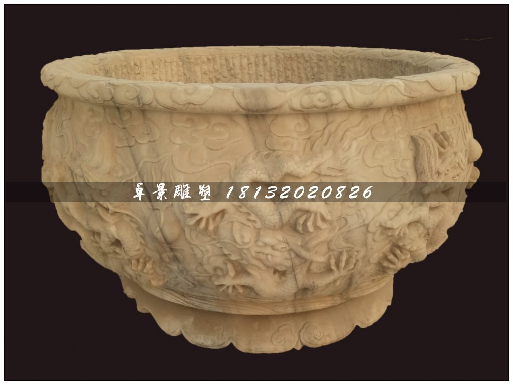 大理石水缸雕塑,仿古水盆雕塑 (2)