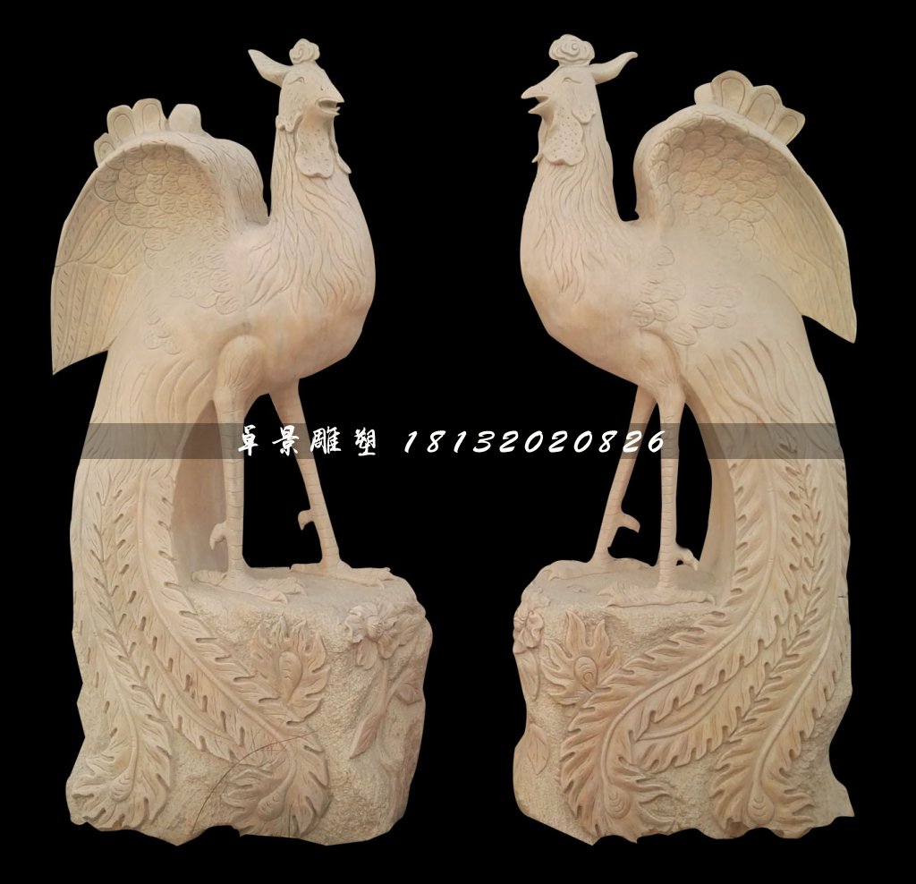 晚霞紅鳳凰石雕,古代神獸石雕