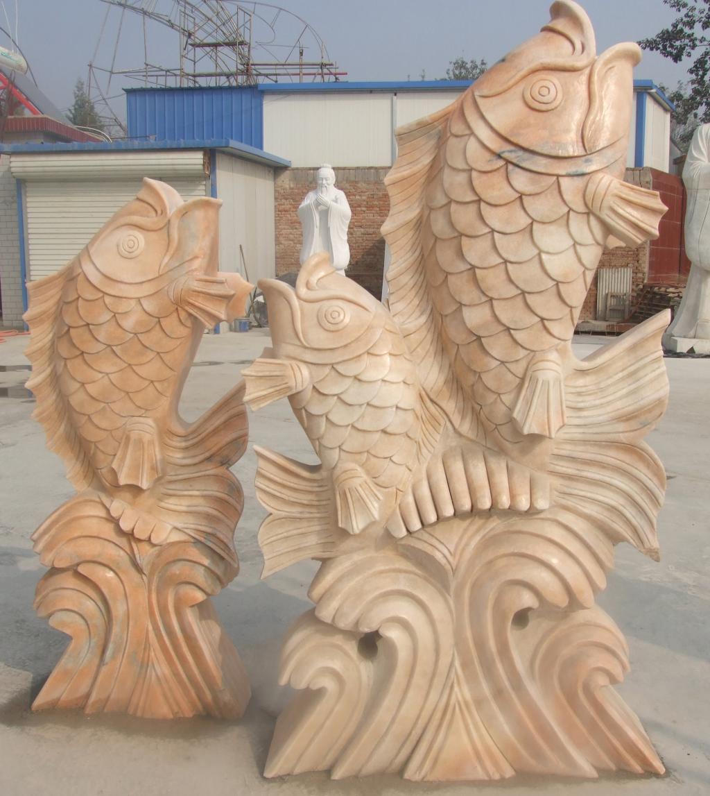 噴泉魚石雕，晚霞紅魚石雕
