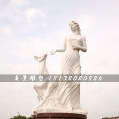 鹿與美女石雕，漢白玉公園石雕