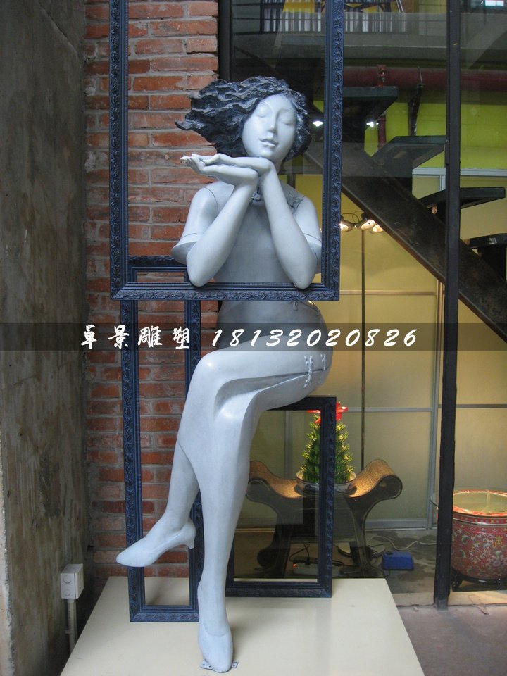 旗袍少女雕塑,玻璃鋼人物