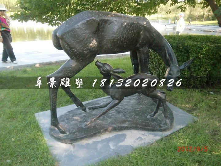 母子鹿銅雕,公園動物銅雕