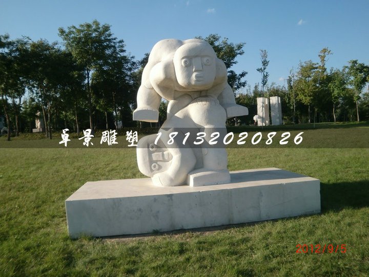 跳山羊石雕，公園抽象小孩石雕