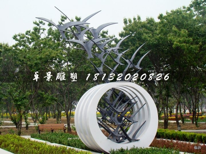 不銹鋼抽象大雁雕塑,公園景觀雕塑