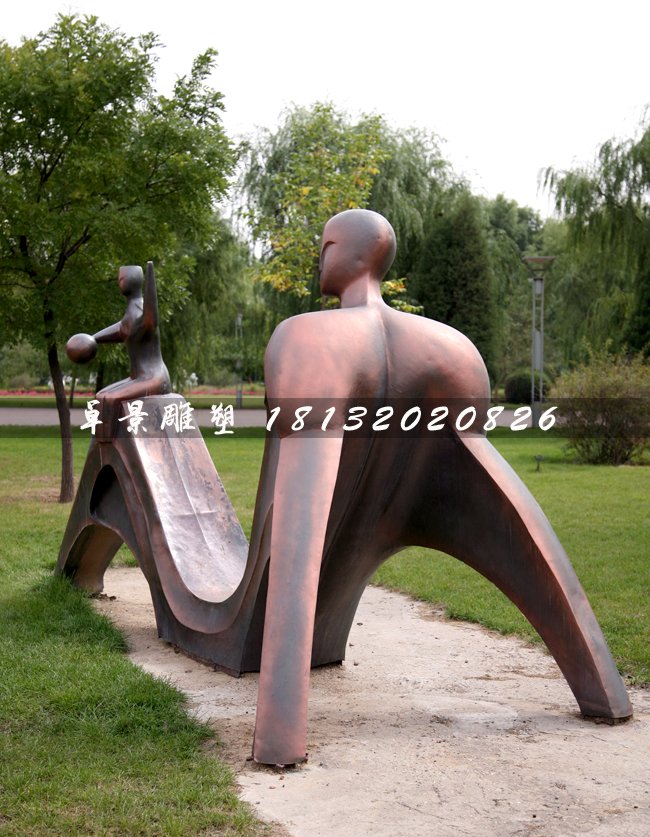 父子銅雕,公園抽象人物雕塑