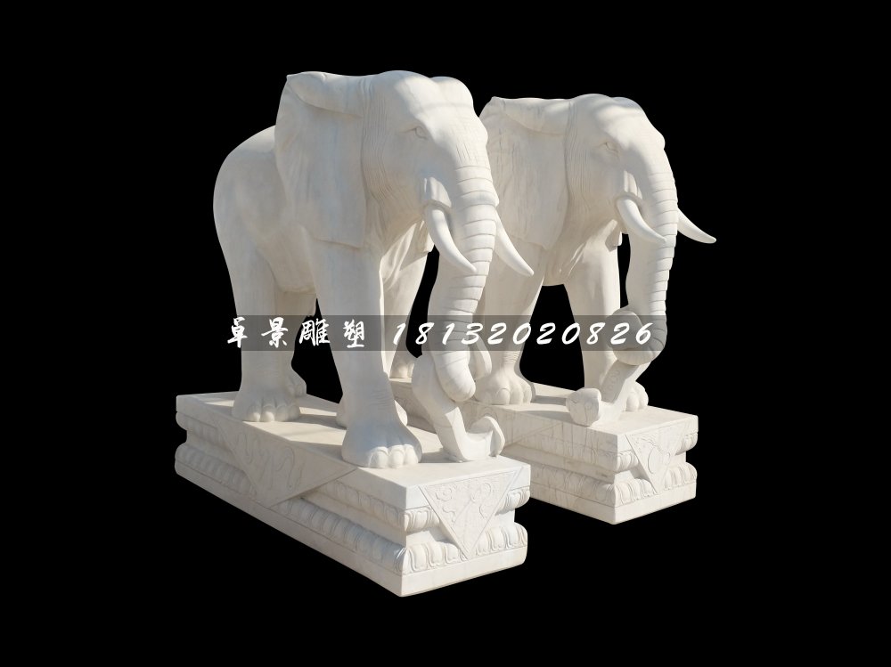 如意大象石雕,漢白玉大象雕塑