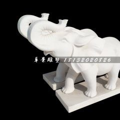 石雕大象,漢白玉象鼻向上大象