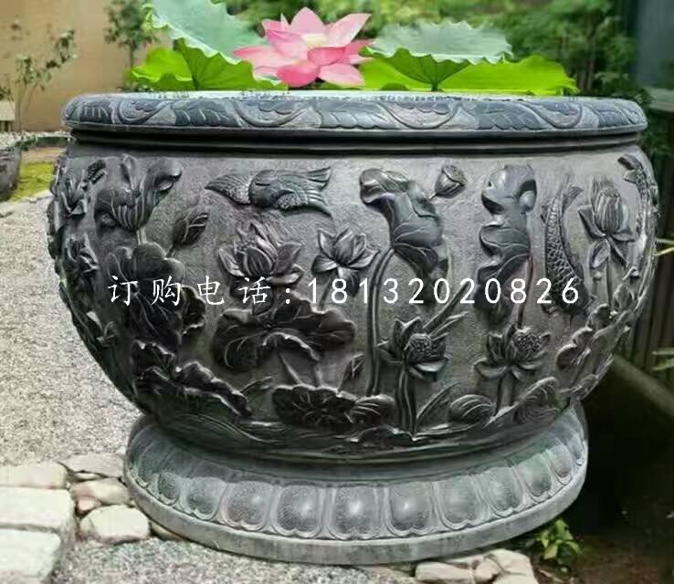 石水缸,荷花魚(yú)浮雕水缸