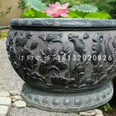 石水缸，荷花魚(yú)浮雕水缸