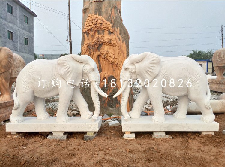 象鼻向下大象石雕,公園動(dòng)物石雕
