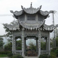 八角涼亭石雕,青石涼亭雕塑