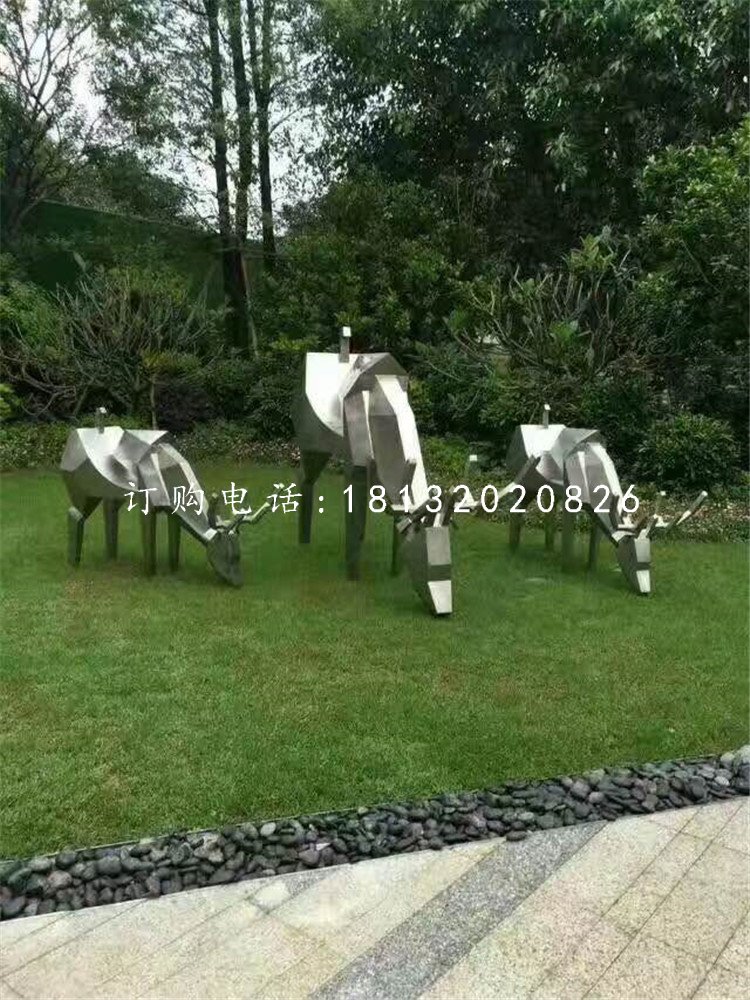 小鹿吃草雕塑,不銹鋼動(dòng)物 (3)