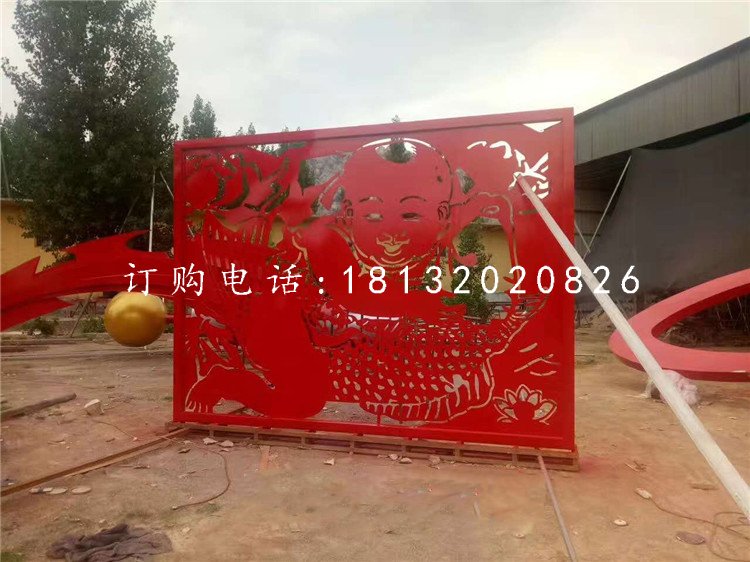 小孩鯉魚剪紙雕塑,不銹鋼景觀雕塑