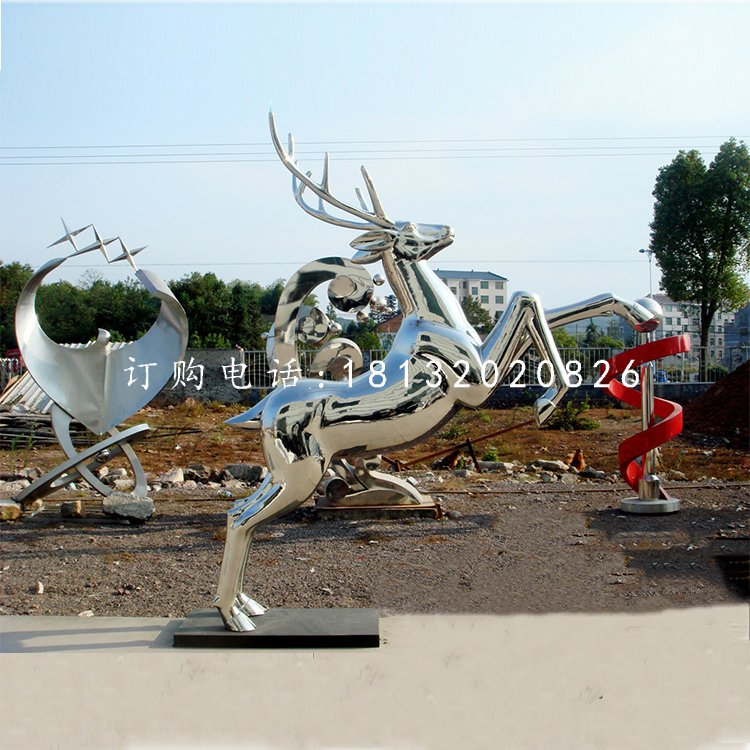 馴鹿雕塑,不銹鋼動物雕塑