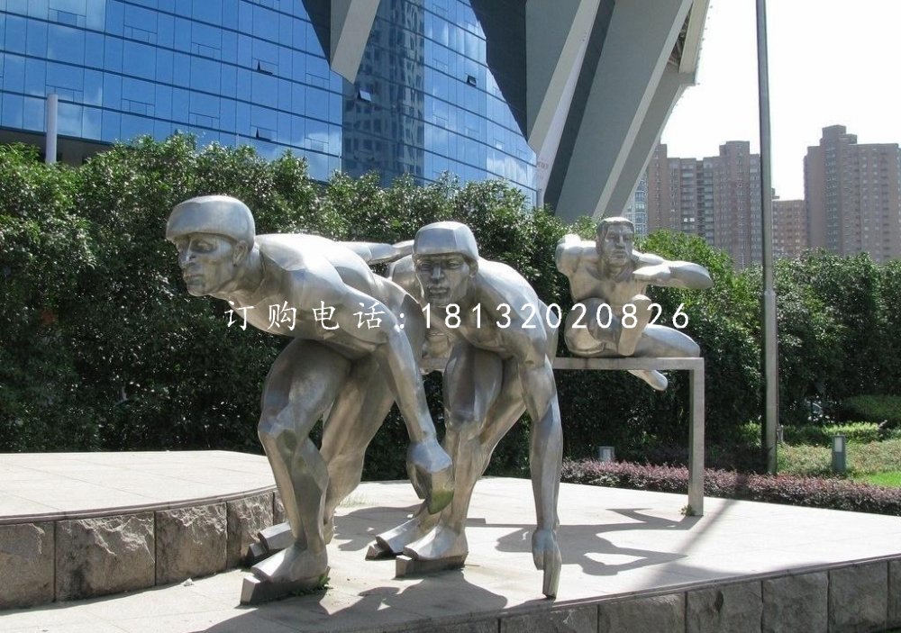 不銹鋼滑冰雕塑,不銹鋼運動員雕塑
