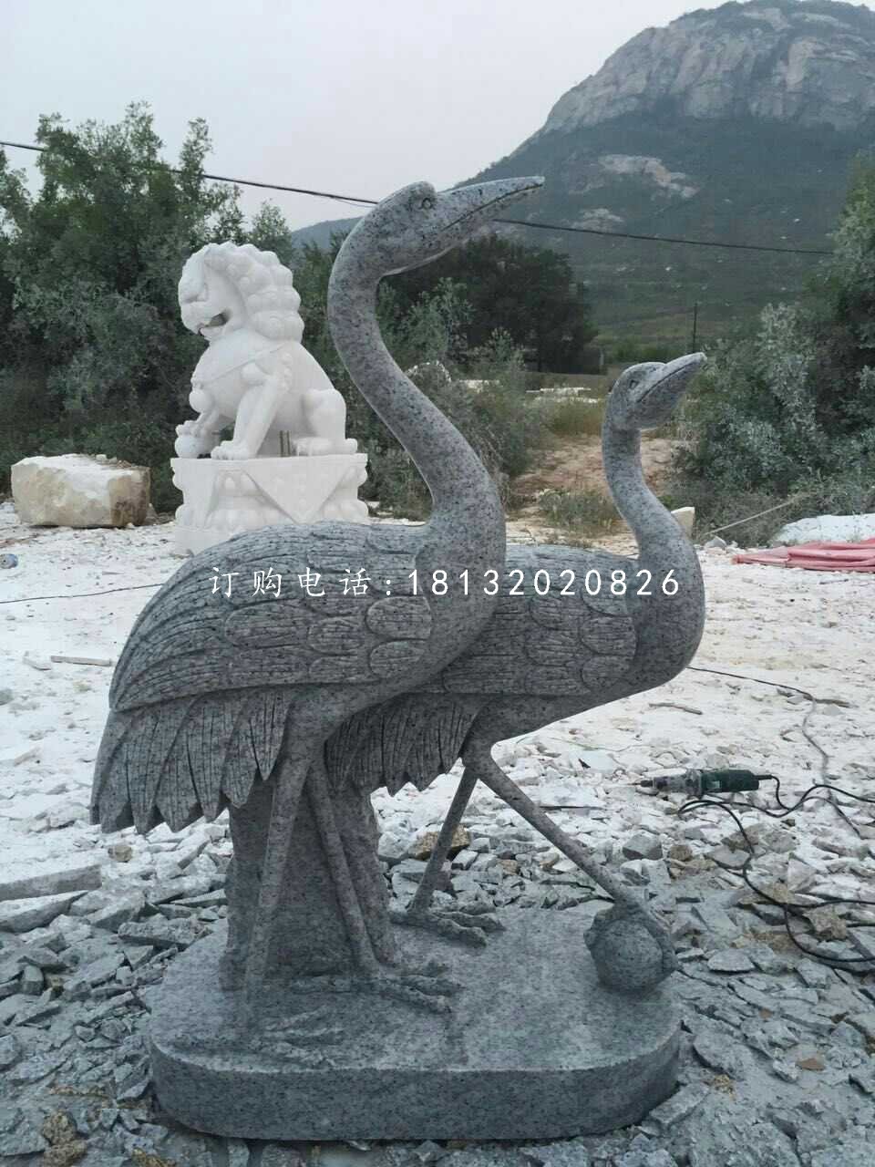 青石仙鶴雕塑,動(dòng)物石雕