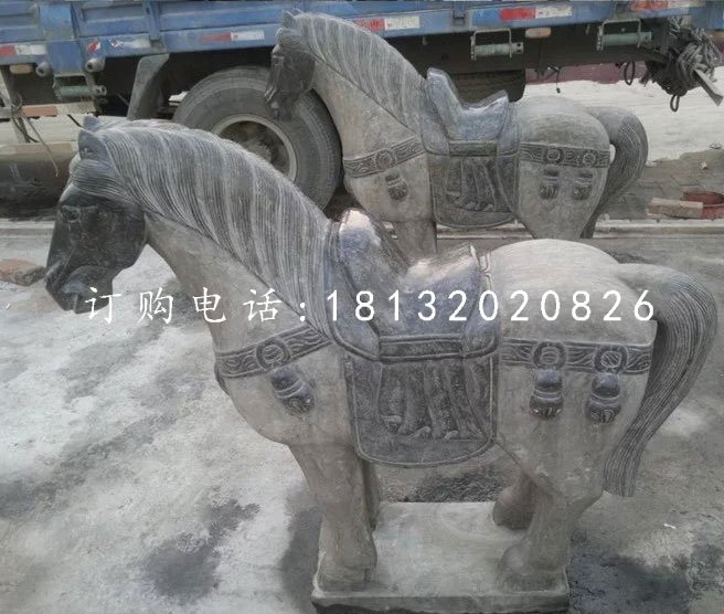 青石小馬雕塑,坐騎石雕