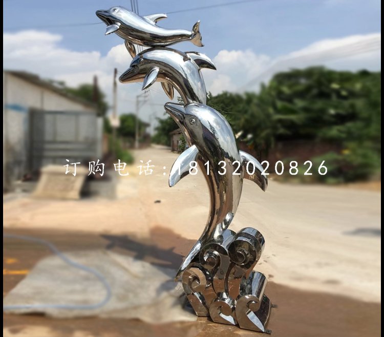海豚戲水雕塑,不銹鋼動物雕塑