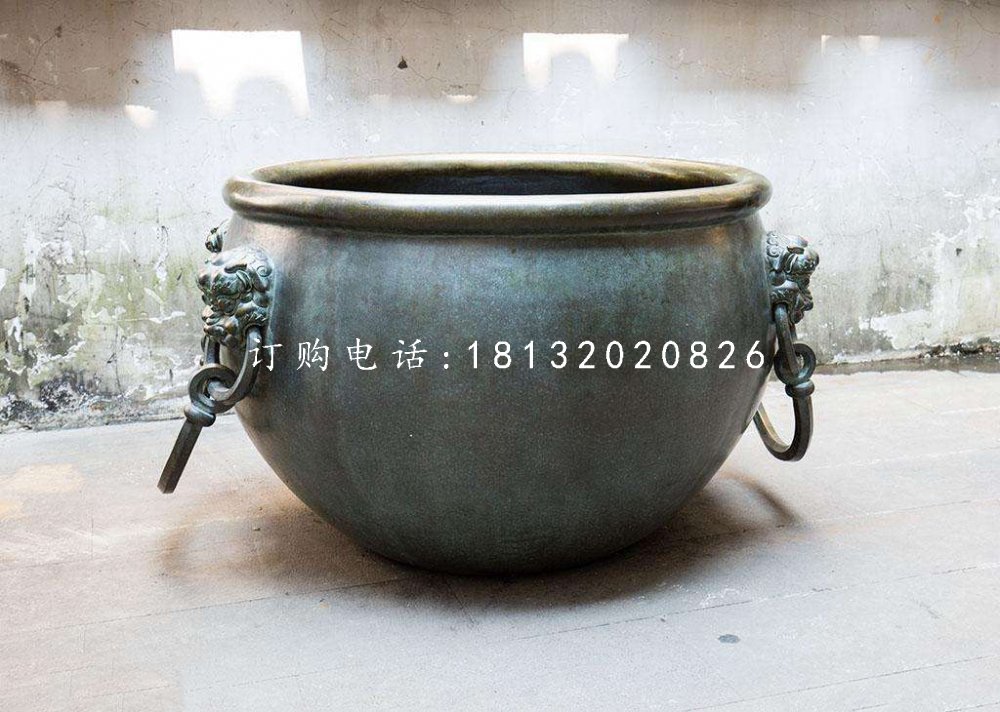 水缸銅雕,青銅水缸雕塑