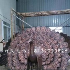 孔雀開屏銅雕，公園動物銅雕