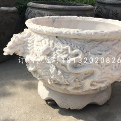 龍浮雕水缸,圓形石水缸