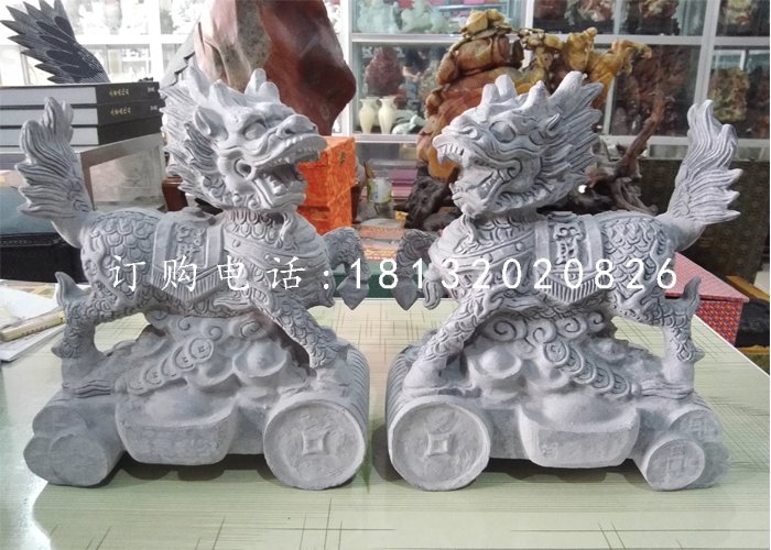 小型麒麟石雕,青石招財麒麟
