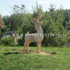 小鹿石雕,晚霞紅動物雕塑