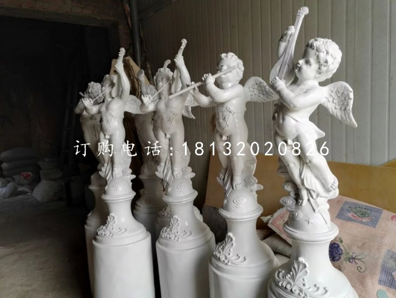 玻璃鋼吹拉彈唱雕塑,四小天使雕塑 (2)