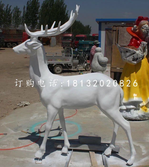 玻璃鋼白色小鹿雕塑,公園動物雕塑 (1)