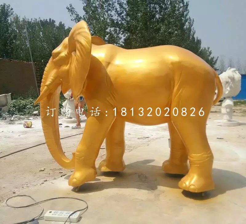 玻璃鋼噴漆小象,公園動物雕塑 (2)