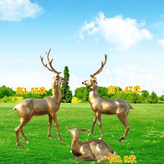 玻璃鋼仿銅小鹿,小鹿一家雕塑