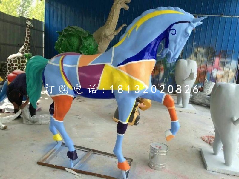 玻璃鋼彩繪馬雕塑,公園動物雕塑 (1)