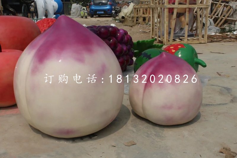 玻璃桃子雕塑,仿真水果