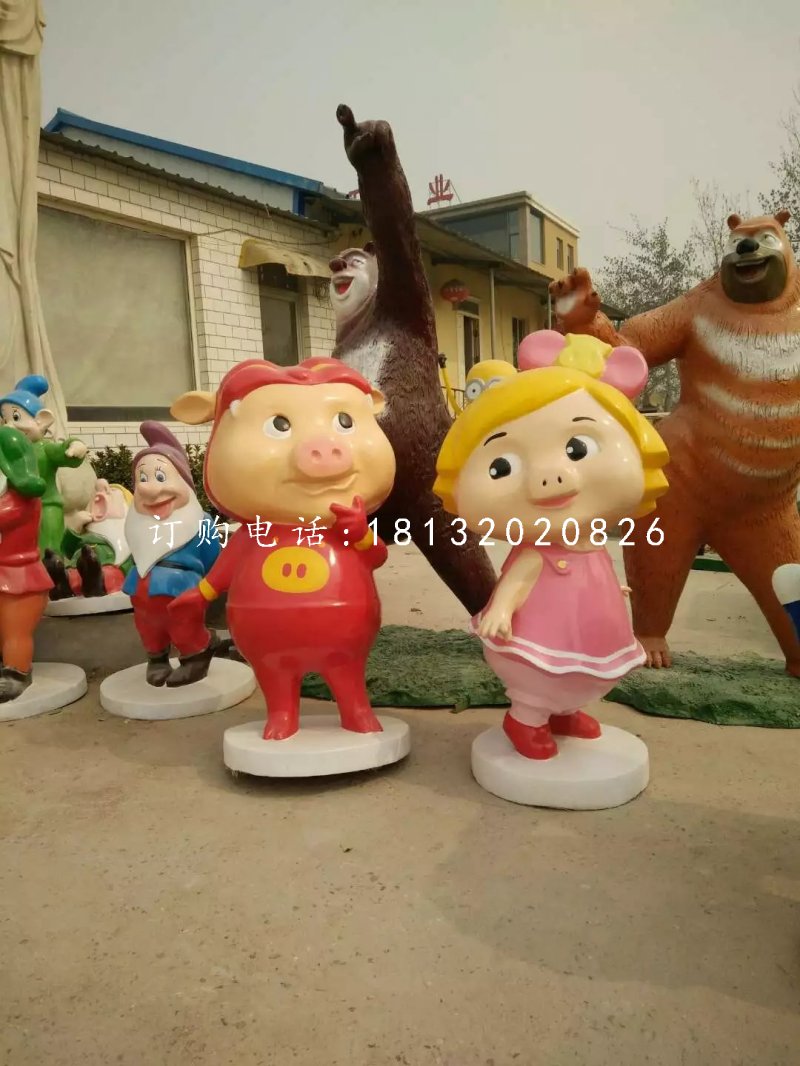 豬豬俠與菲菲公主雕塑，玻璃鋼卡通雕塑