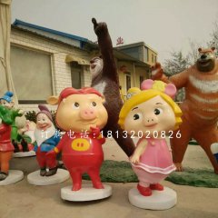 豬豬俠與菲菲公主雕塑,玻璃鋼卡通雕塑