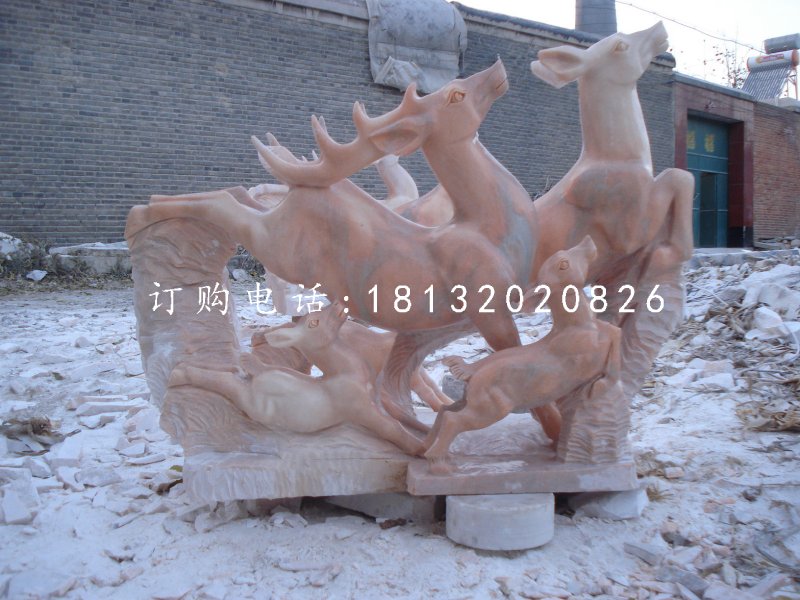跳躍的小鹿,晚霞紅動物雕塑