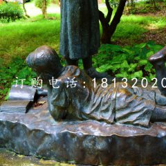 小孩趴著看書雕塑，公園景觀銅雕
