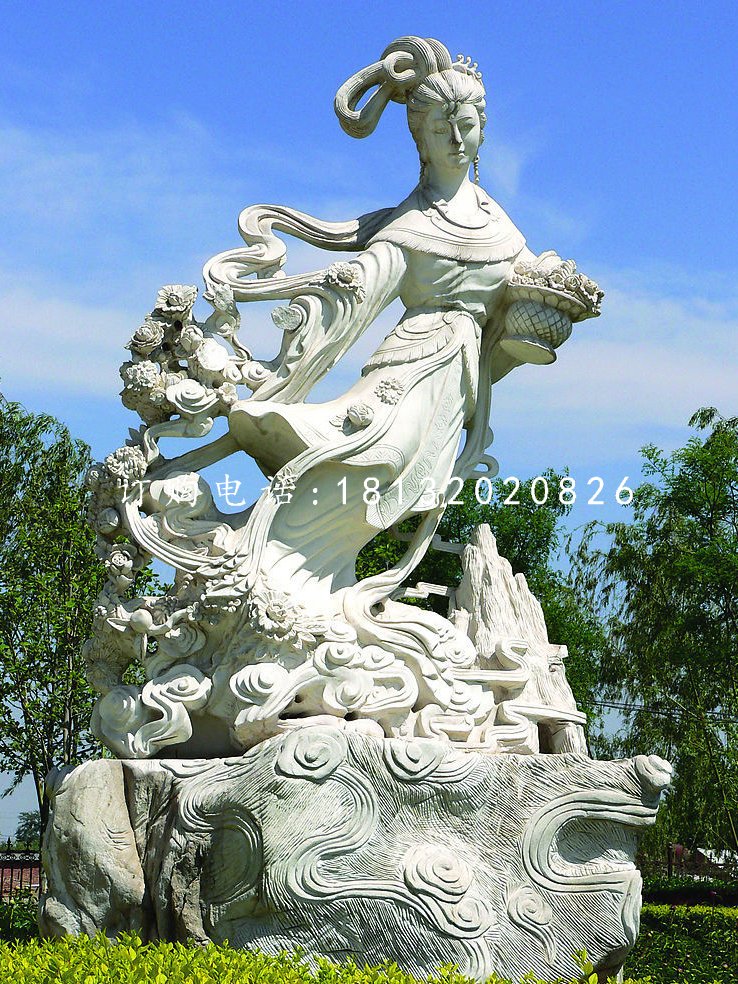 天女散花石雕，公園仙女雕塑