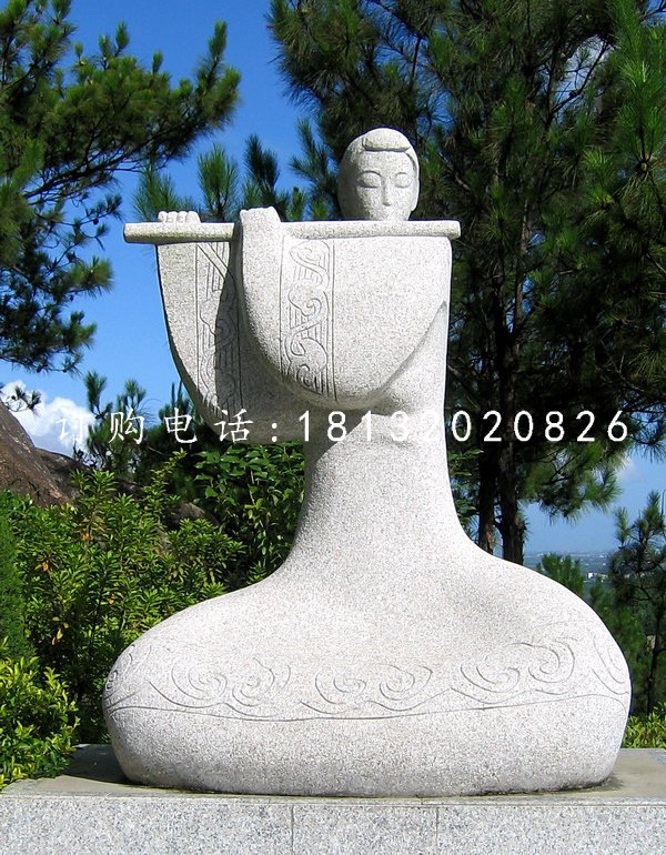 吹笛子雕塑,抽象古代美女雕塑