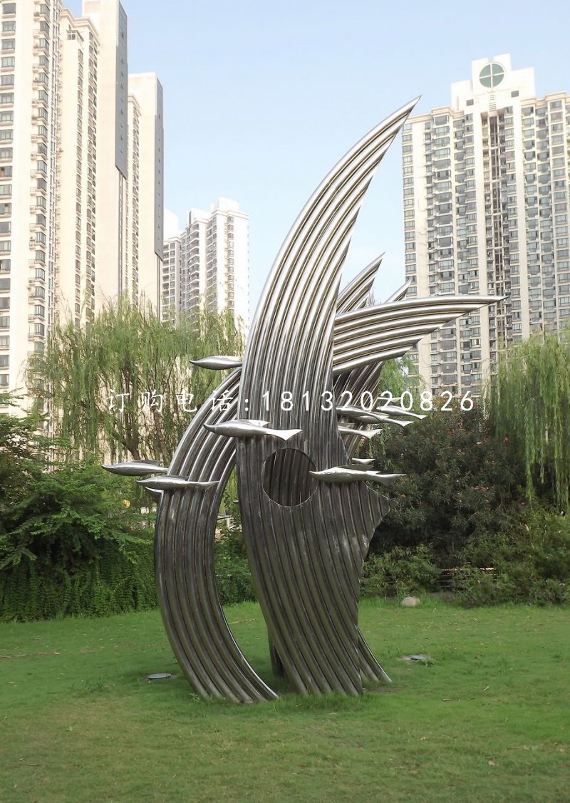 不銹鋼游魚雕塑,公園景觀雕塑