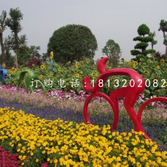 抽象人物騎車子雕塑,不銹鋼景觀雕塑